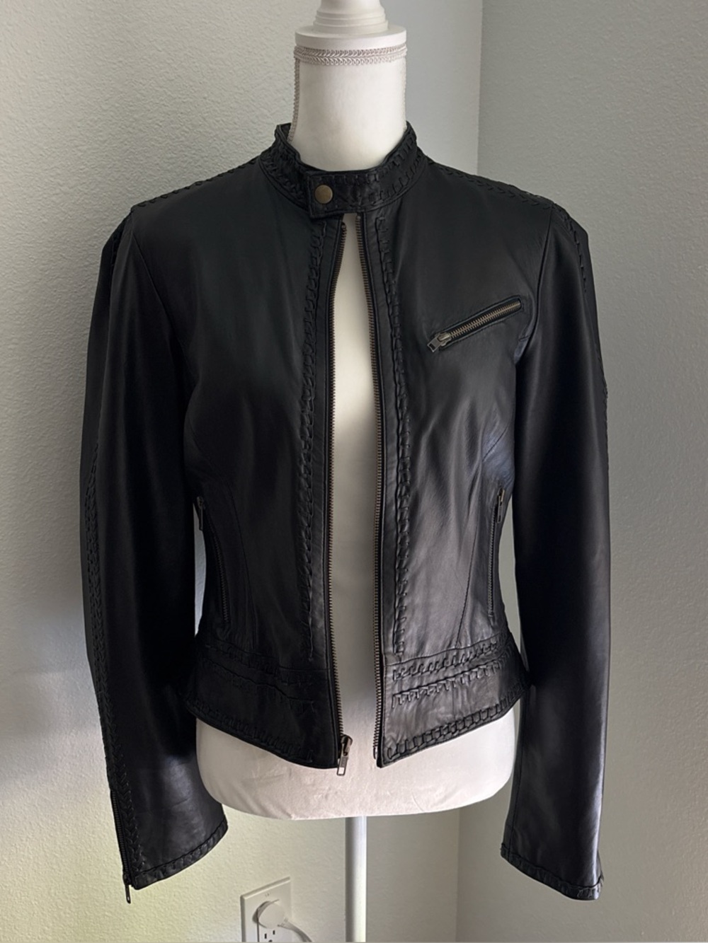 Peruvian Connection Leather Moto Jacket Size 8 NWT